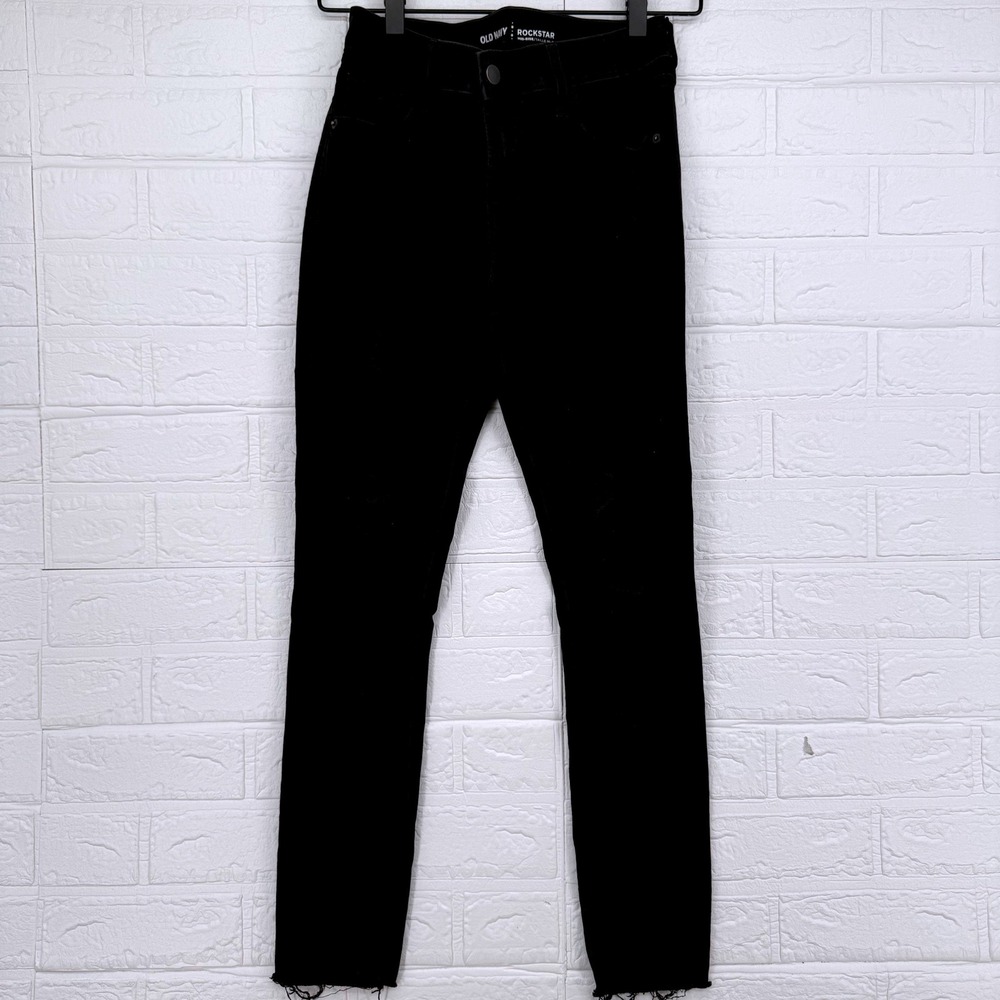 Old Navy Rockstar Super Skinny Jeans Womens 0 Black Distressed High Rise Raw Hem